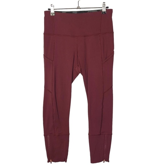 Lululemon Red Merlot Zip Bottom Crop Athletic Leggings 6 - Picture 1 of 3